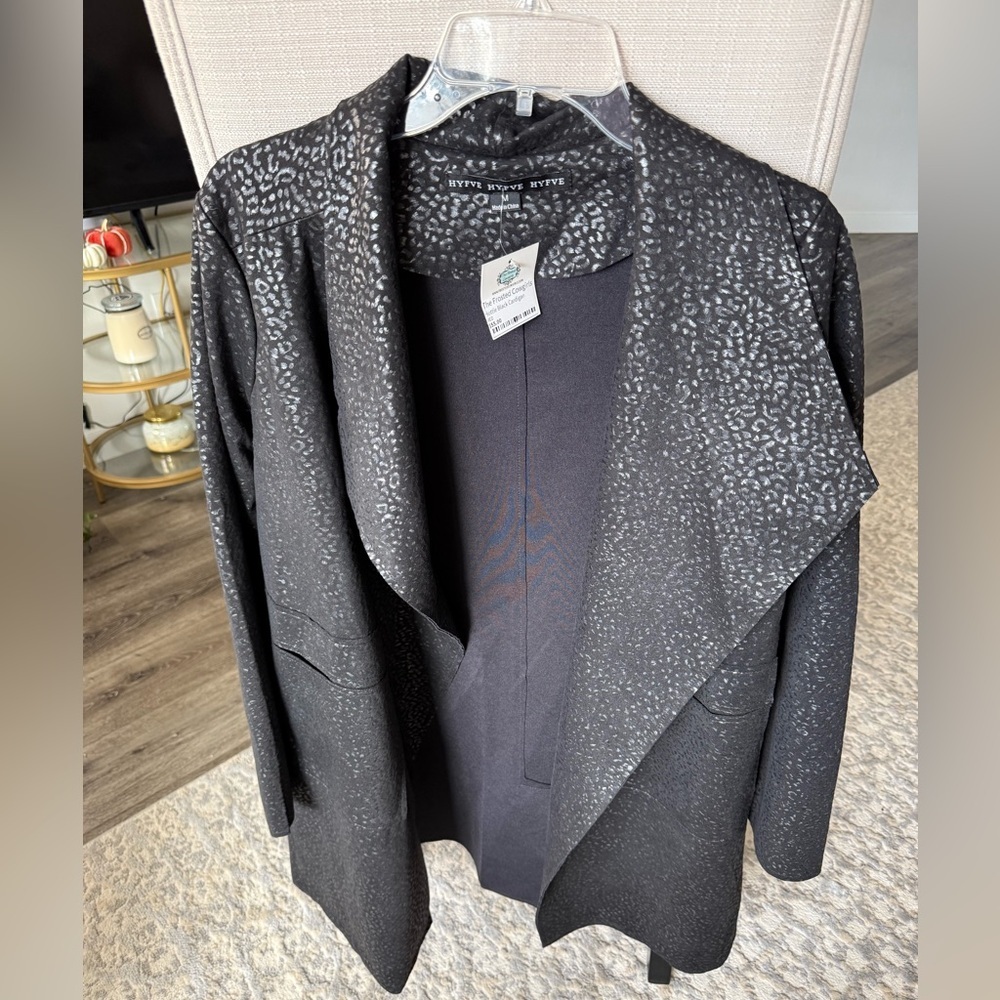 NWT Hyfve Black Holiday Matte Foiled Cheetah Print Blazer Jacket, M